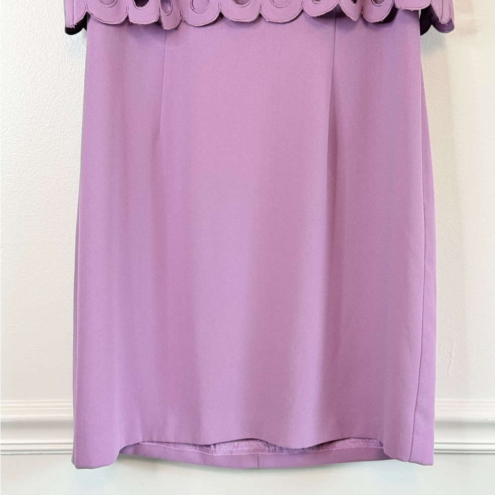 Trina Turk Purple Posey Scalloped Overlay Flounce Sheath Dress - Picture 5 of 10
